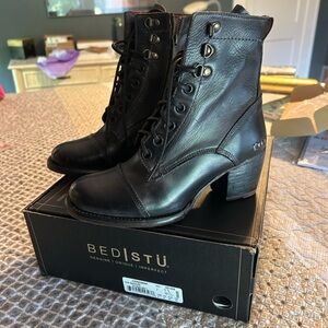 BED|STU Women's Black Lace-Up Leather Boots
